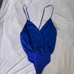 Deep V Neck Blue Bodysuit